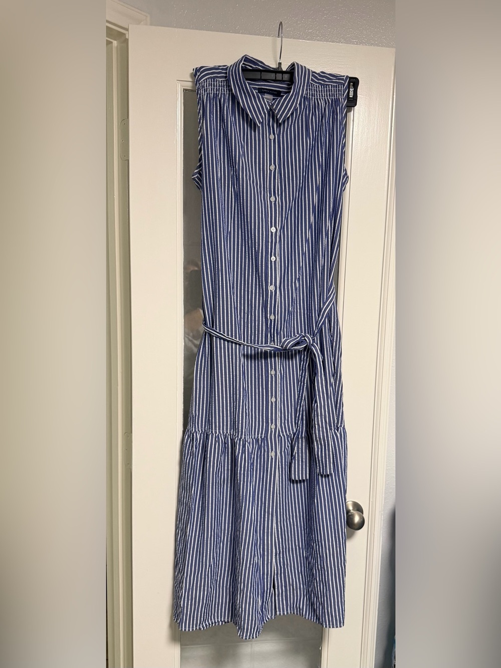Tommy Hilfiger Blue and White Striped Midi Shirt Dress